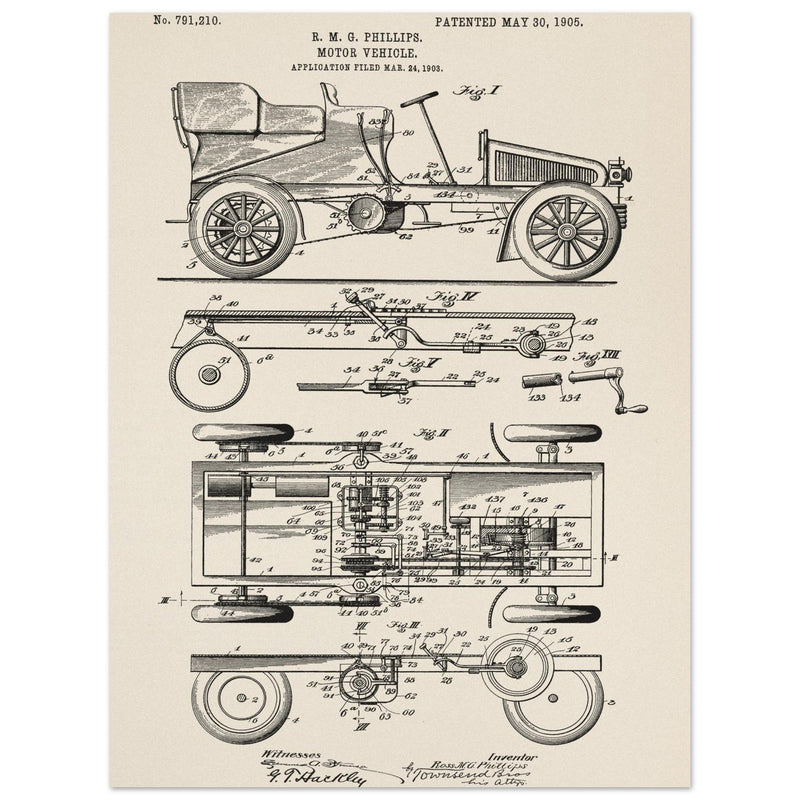 Motor Vehicle patent. Vintage car illustration.
