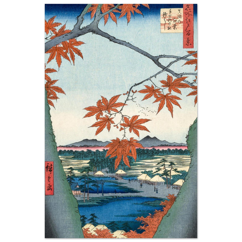 Maple Trees at Mama, Tekona Shrine and Tsugi Bridge by Utagawa Hiroshige
