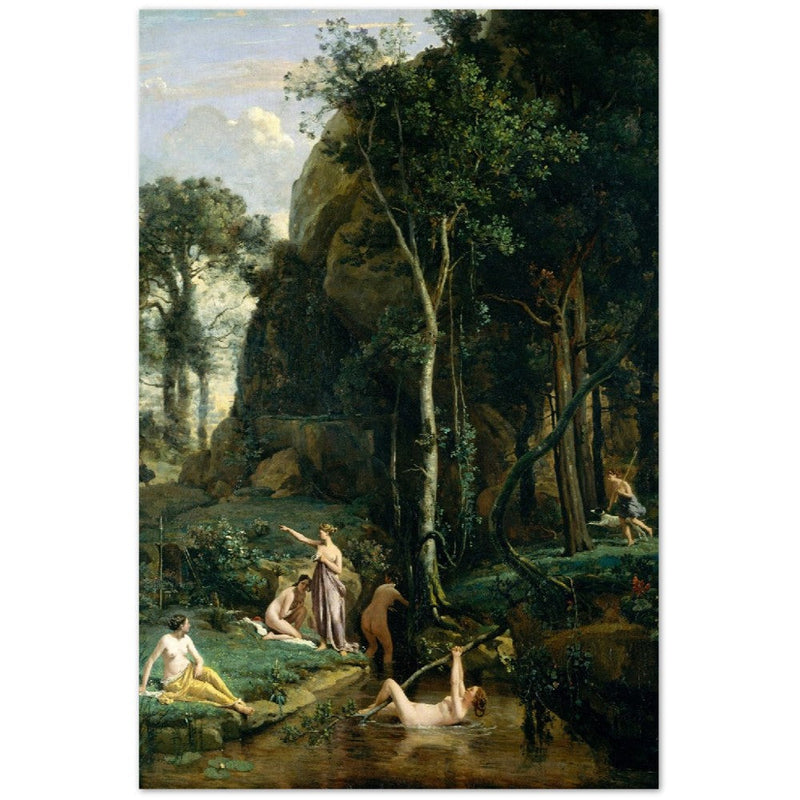Diana and Actaeon ( Diana Surprised in Her Bath ) by Camille Corot 1836. Antique painting art print. Greek mythology .