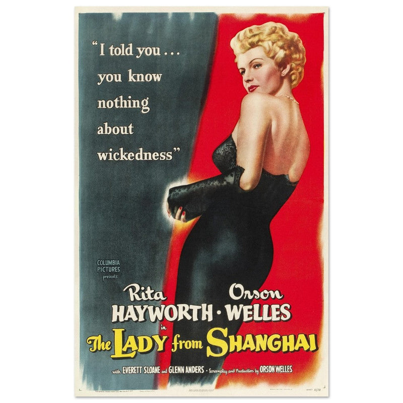 The Lady from Shangai movie poster. Rita Hayworth and Orson Welles.