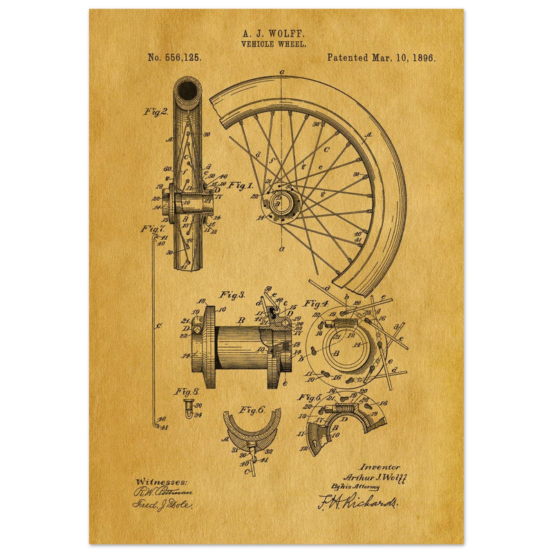 Vehicle whell patent illustration. Vintage drawing .