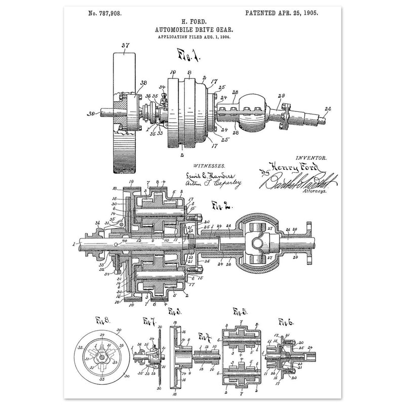 Automobile Drive Gear patent 787908 by Henry Ford. Vintage car