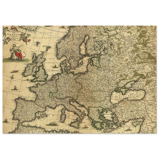 Ancient map of Europe. Nova et Accurata Totius Europae Descriptio by Frederik de Wit