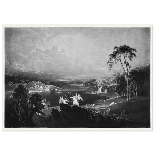 John Martin Paradise Lost Heaven – the Rivers of Bliss. Vintage mezzotint engraving .