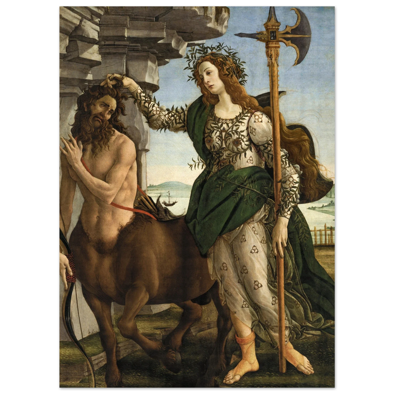 Pallas and the Centaur by Sandro Botticelli. Antique painting art print. Greek mythology.