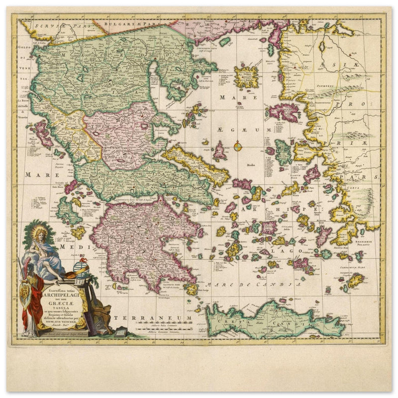 Ancient map of Greece print  1650 bt Nicolaes Visscher