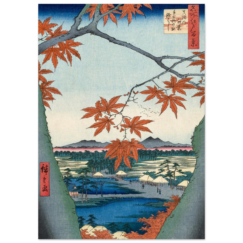 Maple Trees at Mama, Tekona Shrine and Tsugi Bridge by Utagawa Hiroshige