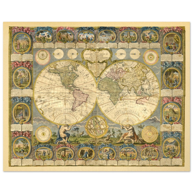 Ancient world map of 1776 by Abbe Clouet Double hemisphere world map.