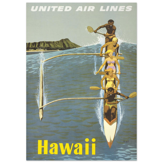 Hawaii United Air Lines vintage poster. Travel promotion print.
