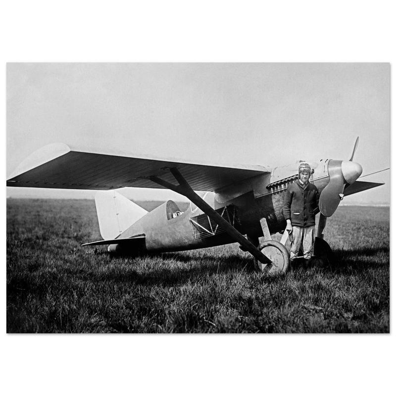 American aviator Roland Rohlfs stands in front of vintage airplane 1920 Fine art