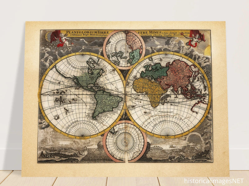 Ancient world map Planiglobium Terrestre Minus in hanc formam redactam by Johann Baptist Homann