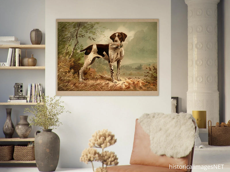 Hunting dog vintage painting poster with partridge in mouth