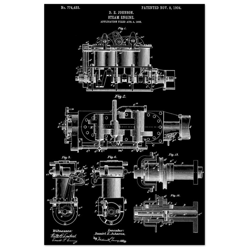 Steam engine patent 1904 by D. E Johnson.