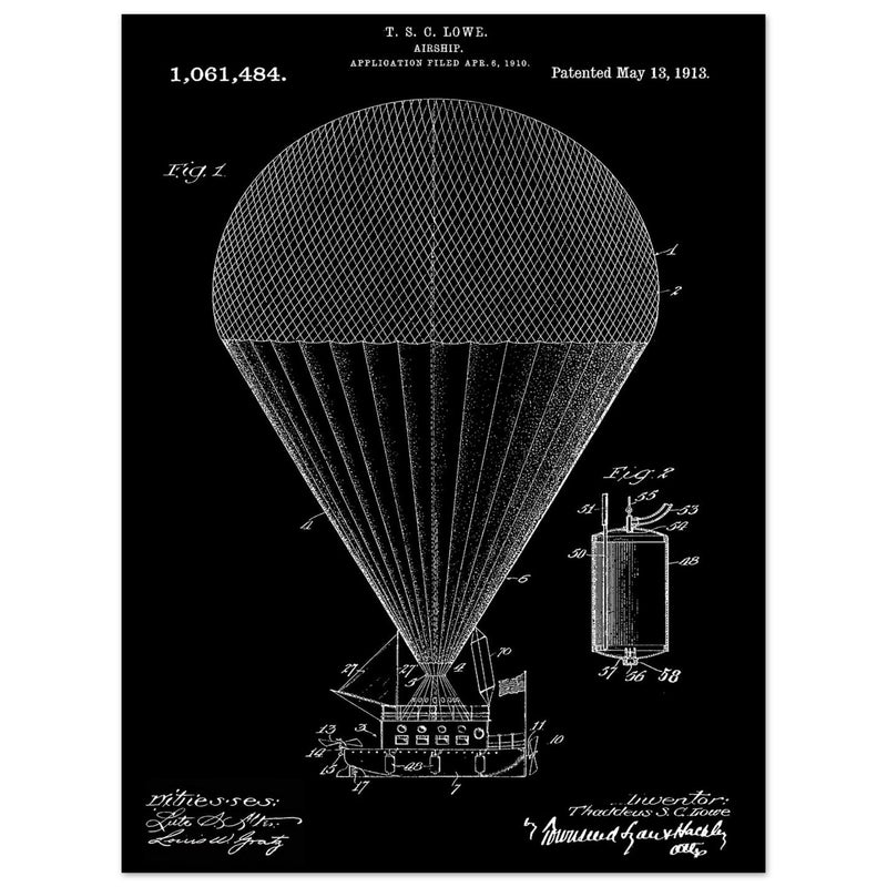 Airship patent drawing by T S C lowe Air balloon illustration