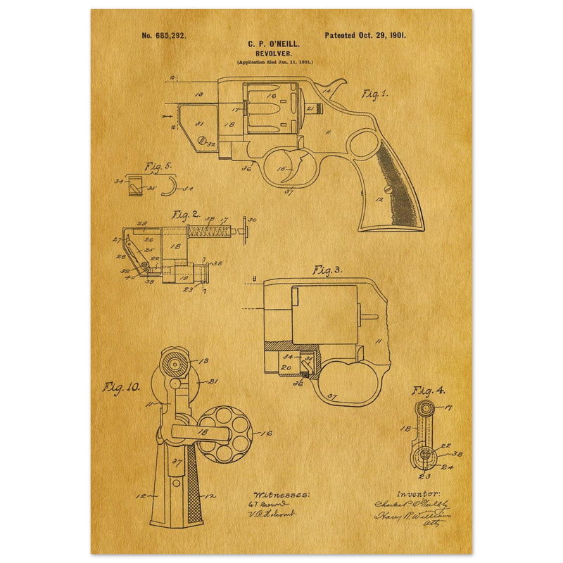 Vintage revolver patent by C P O'Neill.