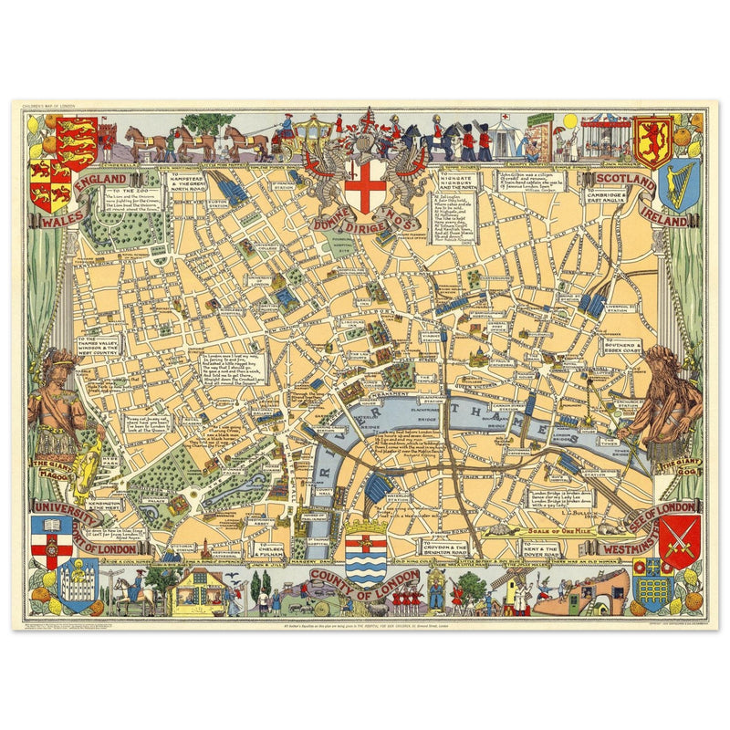 Children map of London vintage print 1938 by Leslie George Bullock