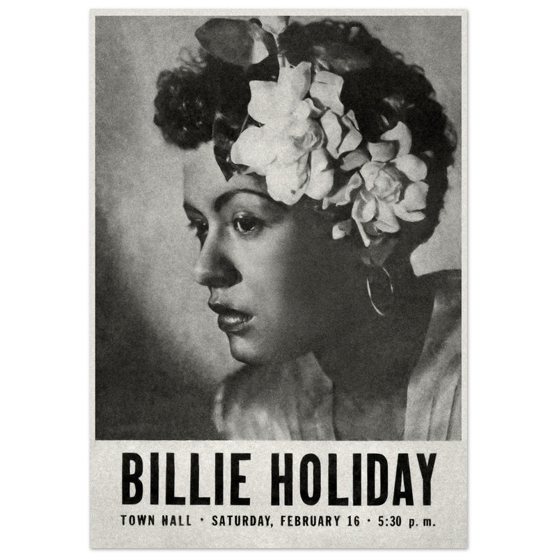 Billie Holiday concer music poster in New York City Town Hall in 1946.