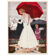Pierre Brissaud vintage illustration for a fashion magazine cover. Mother with her daughter on a rainy day.
