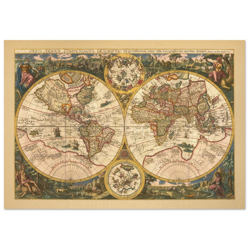 1596 World map by Arnold and Hendrik Van Langren. Orbis Terrae Compendiosa map fine art map is a marvel of historic cartography