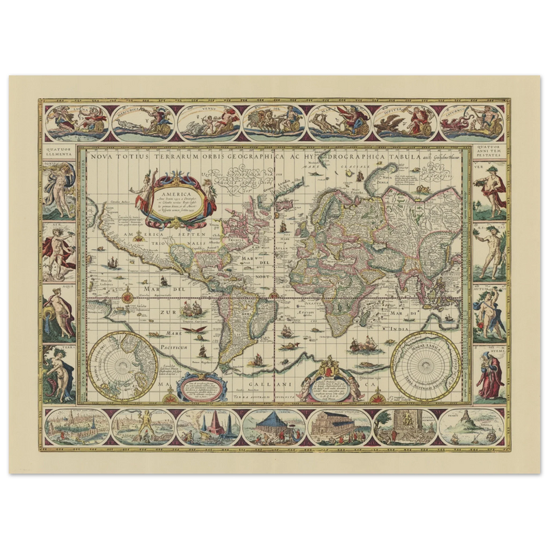Old map of the world poster reproduction by Joan Blaeu XVII century
