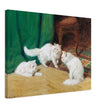 Three white cats playing old painting by Arthur Heyer.