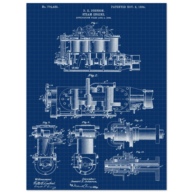Steam engine patent 1904 by D. E Johnson.
