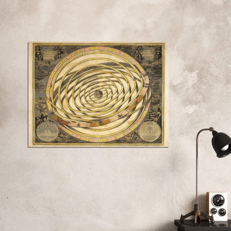 Solar System print. Orbium planetarum terram complectentium scenographia by Gerard Valck and Pieter Schenk