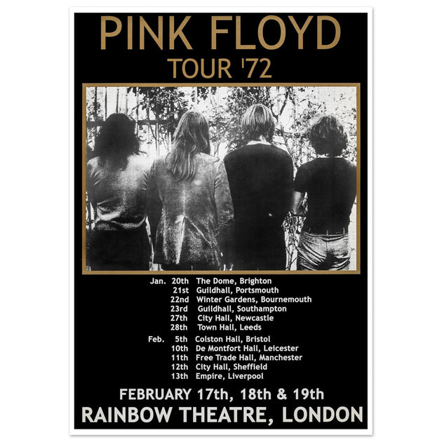 Pink Floyd music concert poster part of tour 72 Rainbow Theatre London.