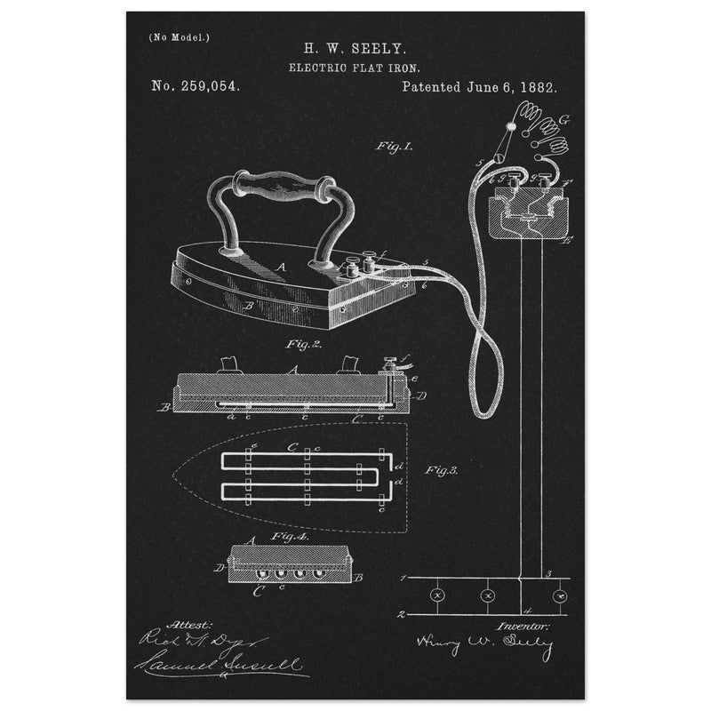 Electric Flat Iron patent by Henry W. Seeley Patent 259.054