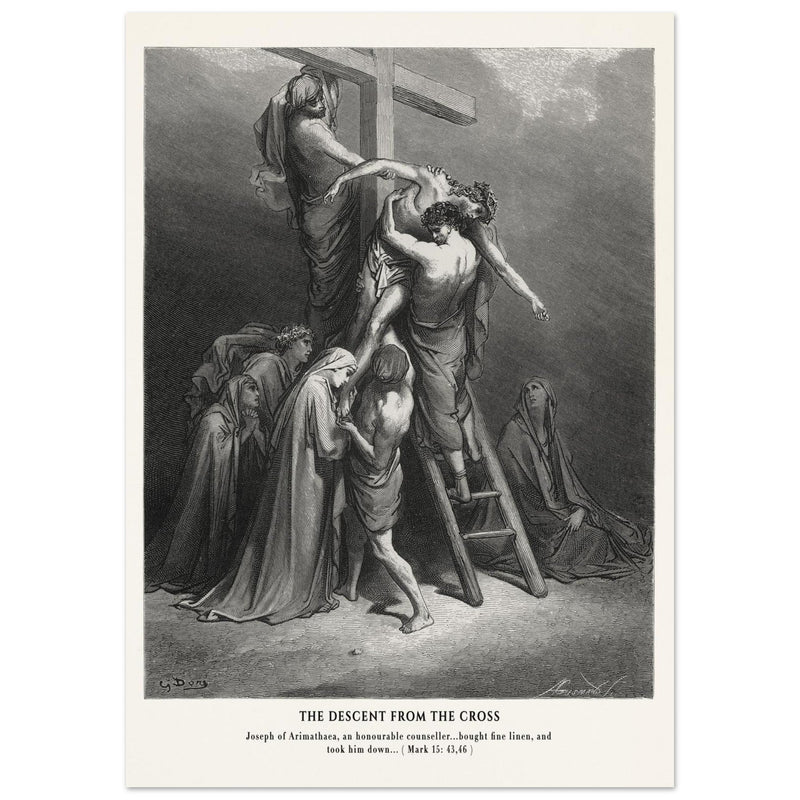 Gustave Dore The Bible engraving print . The Descent from the cross after Crucifixion illustration .