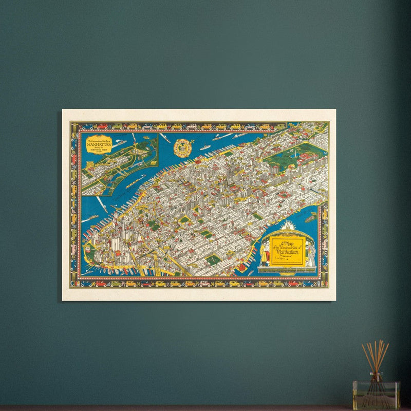 Old map of Manhattan New York City. Antique map reproduction of Manhattan of the 20's