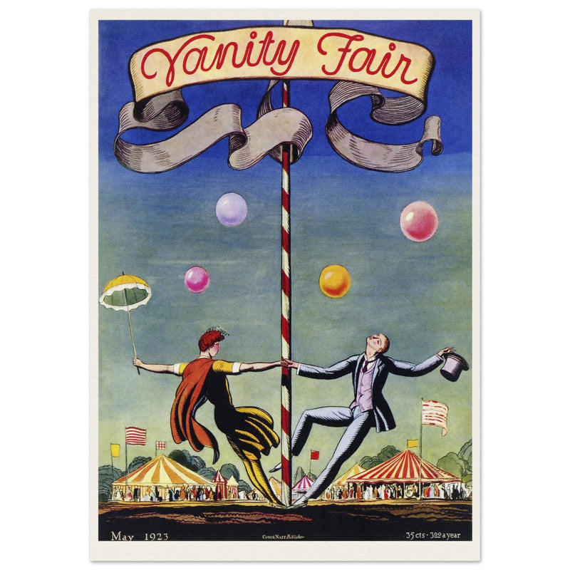 Vanity Fair magazine vintage cover by Rockwell Kent 1923. Two artists dancing at the circus.