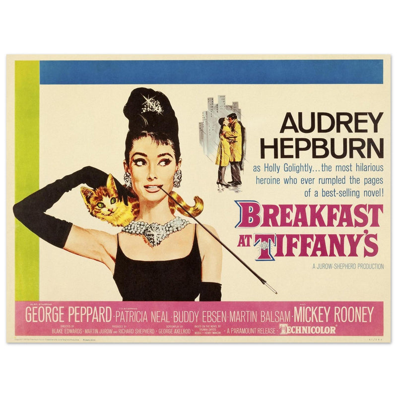 Breakfast at Tiffany's with Audrey Hepburn movie vintage poster .