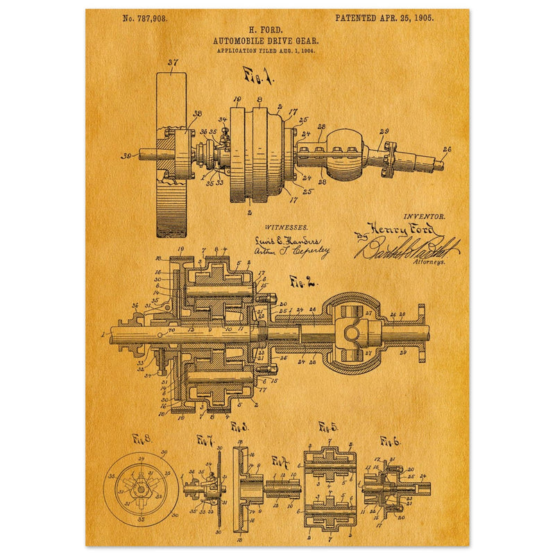 Automobile Drive Gear patent 787908 by Henry Ford. Vintage car