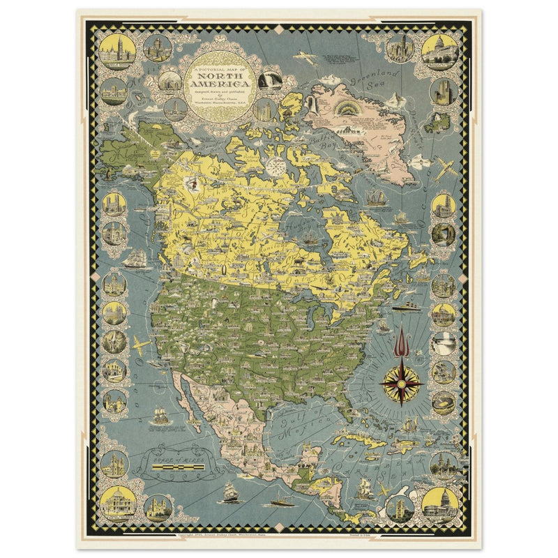 A Pictorial Map of North America by Ernest Dudley Chase.