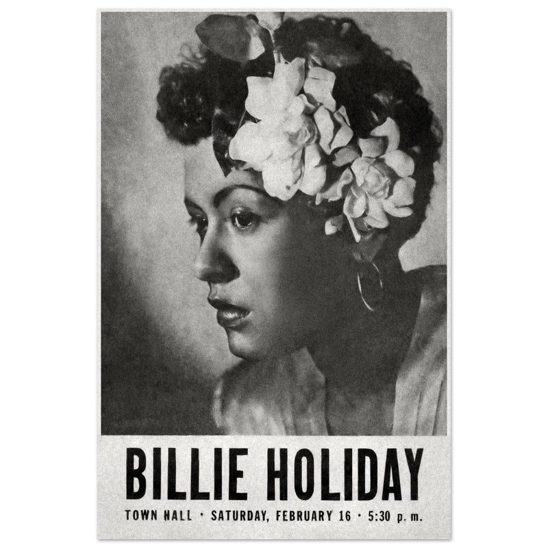 Billie Holiday concer music poster in New York City Town Hall in 1946.