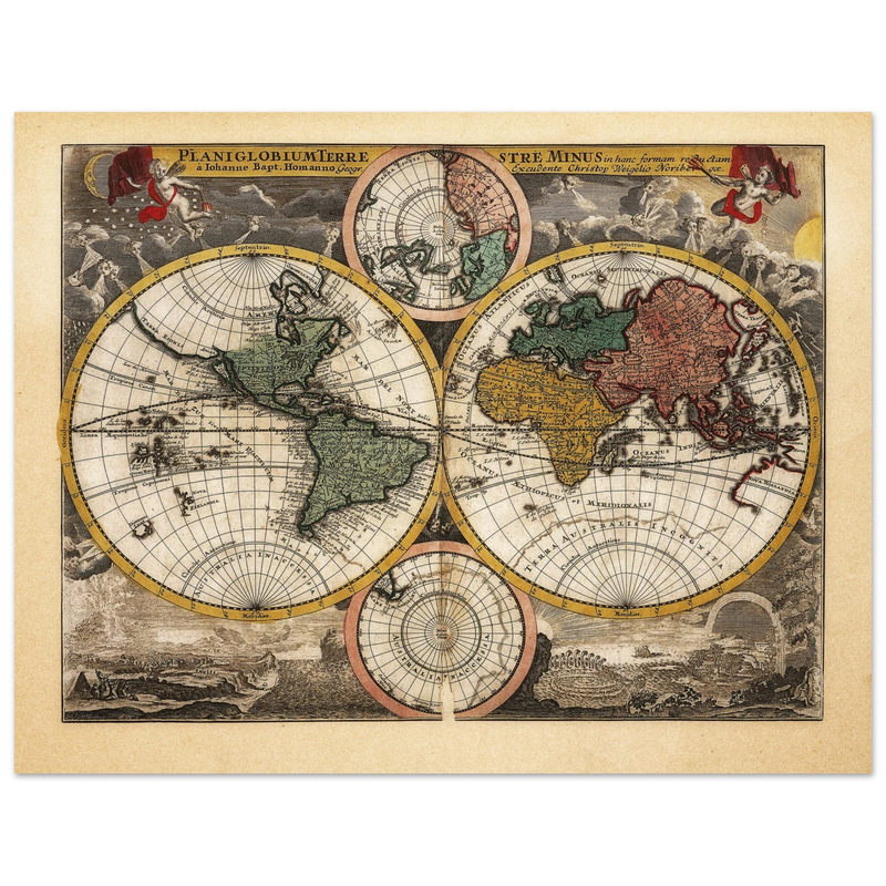 Ancient world map Planiglobium Terrestre Minus in hanc formam redactam by Johann Baptist Homann