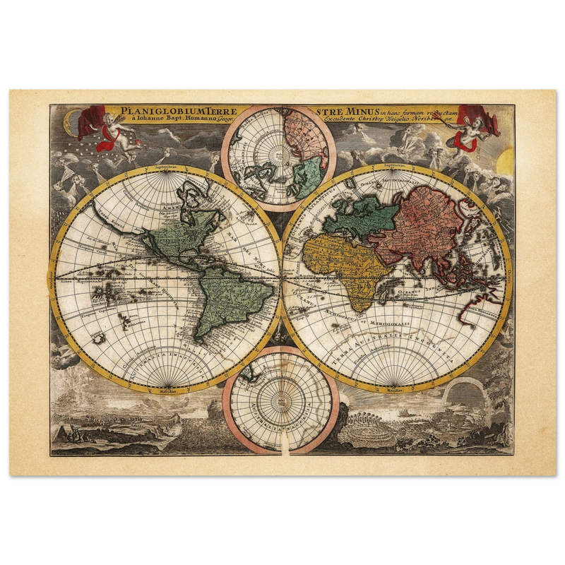 Ancient world map Planiglobium Terrestre Minus in hanc formam redactam by Johann Baptist Homann