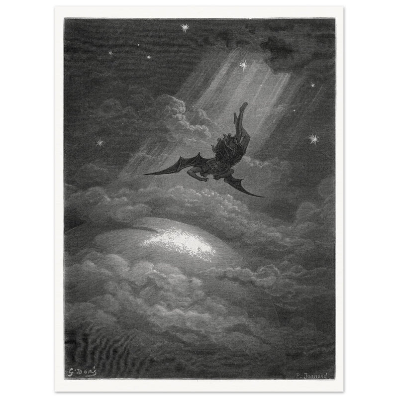 Gustave Dore Paradise Lost engraving . Satan descent to Earth.