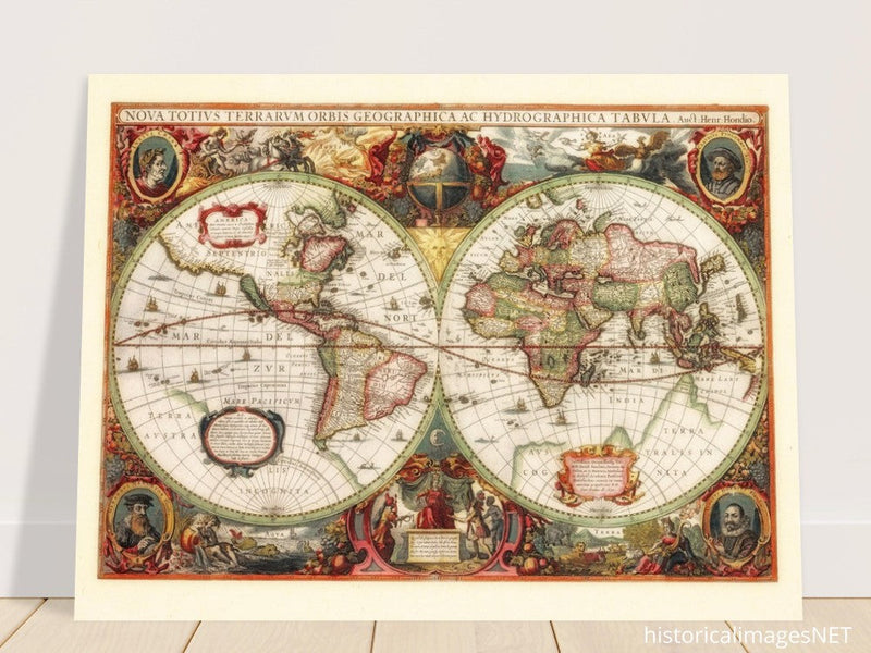 Ancient old world map by Hendrik Hondius