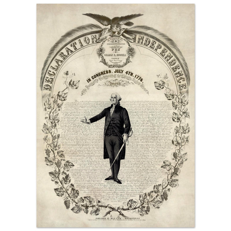 Declaration of Independence of America. George washington manuscript illustration.