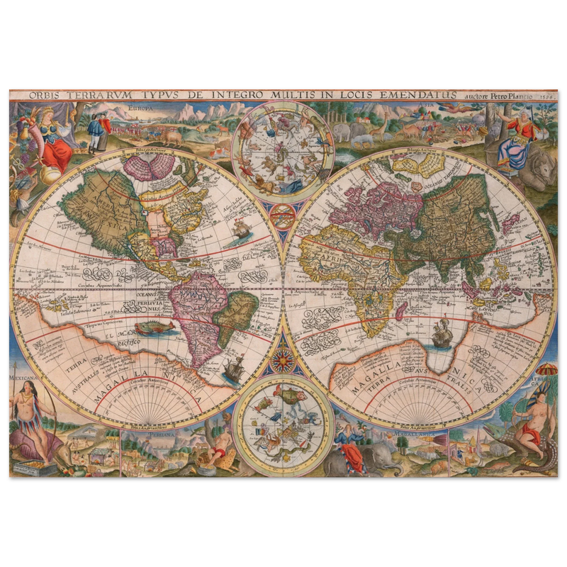 1594 World map Orbis Terrarum Typus de Integro Multis in Locis Emendatus by Petrus Plancius