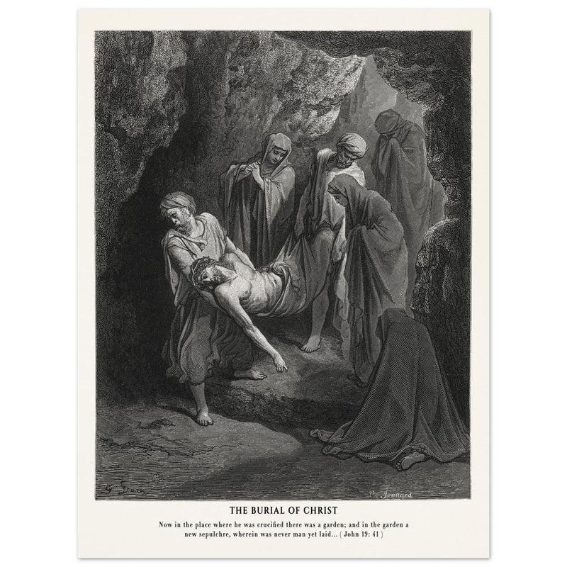 Gustave Dore The Bible engraving print . The Burial of Christ illustration .
