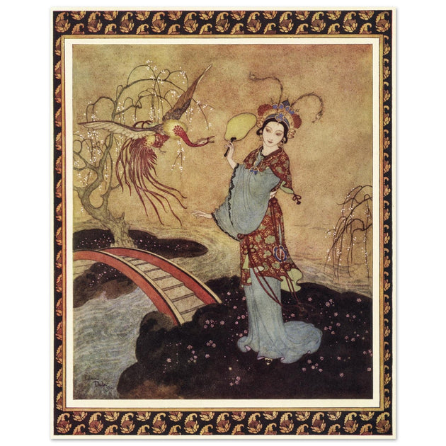Edmund Dulac and one of his illustration for Princess Badura fairy tale.