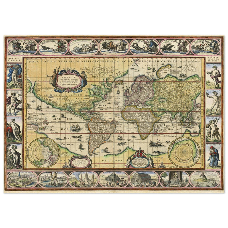 Old ancient map Nova Totius Terrarum Orbis Geographica ac Hydrographica Tabula by Willem Janszoon Blaeu .