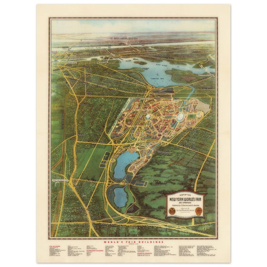 Vintage Map of the New York World's Fair in 1939 and Approaches Aerial view.