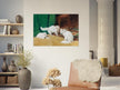 Three white cats playing old painting by Arthur Heyer.
