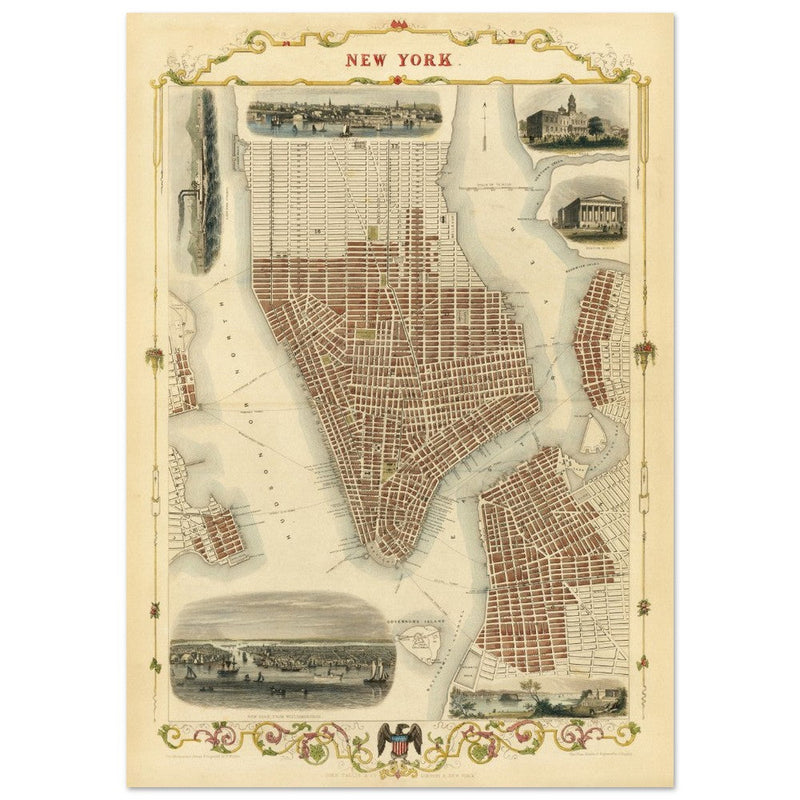 Vintage New York City map. Antique city plan of the city of New York.