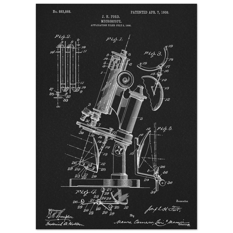 vintage microscope patent by J H Ford.
