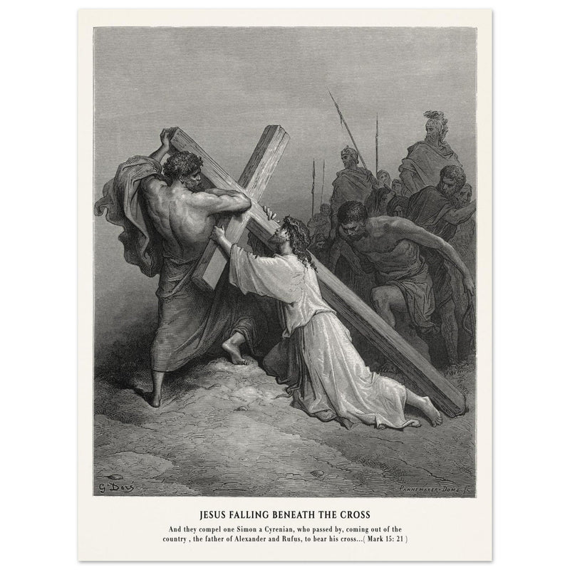 Gustave Dore The Bible engraving print . Jesus falling beneath the cross .